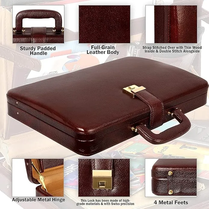 17 Inch Expandable Genuine Leather Briefcase for Office