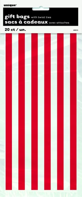 20 Pack Ruby Red Stripes Cello Bags - 12.5cm W x 28cm H