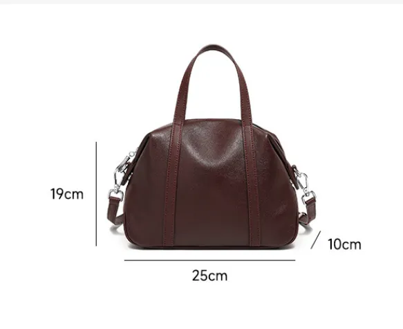 25CM New niche genuine leather shoulder Boston pillow handbag 2898 Jujube red