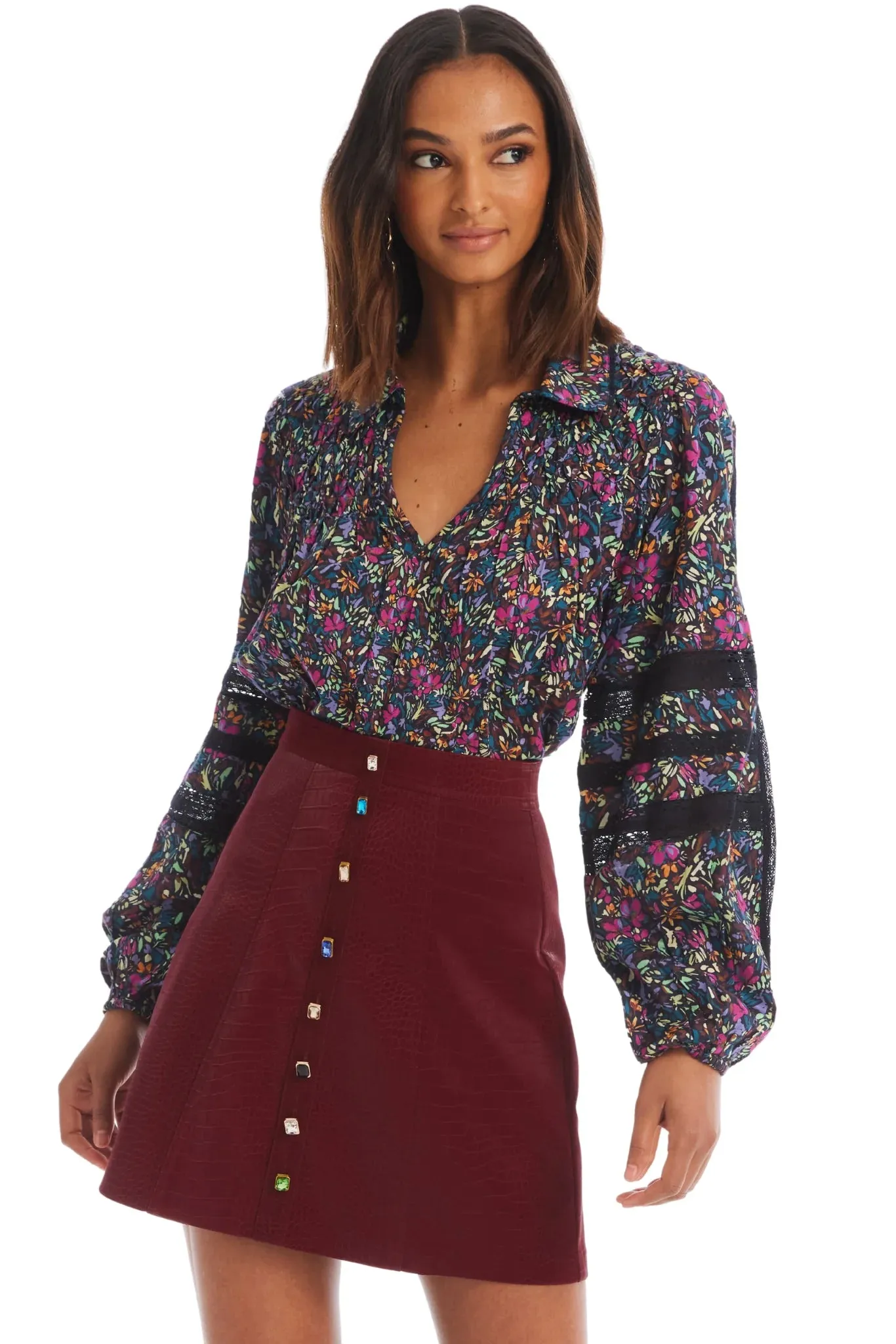 Allison New York Rhinestone Mini Skirt - Merlot