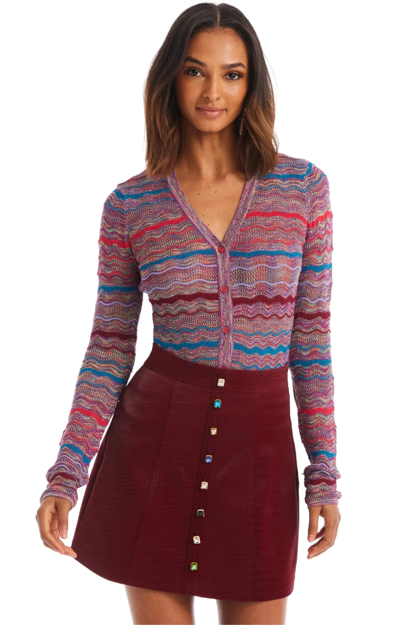 Allison New York Rhinestone Mini Skirt - Merlot