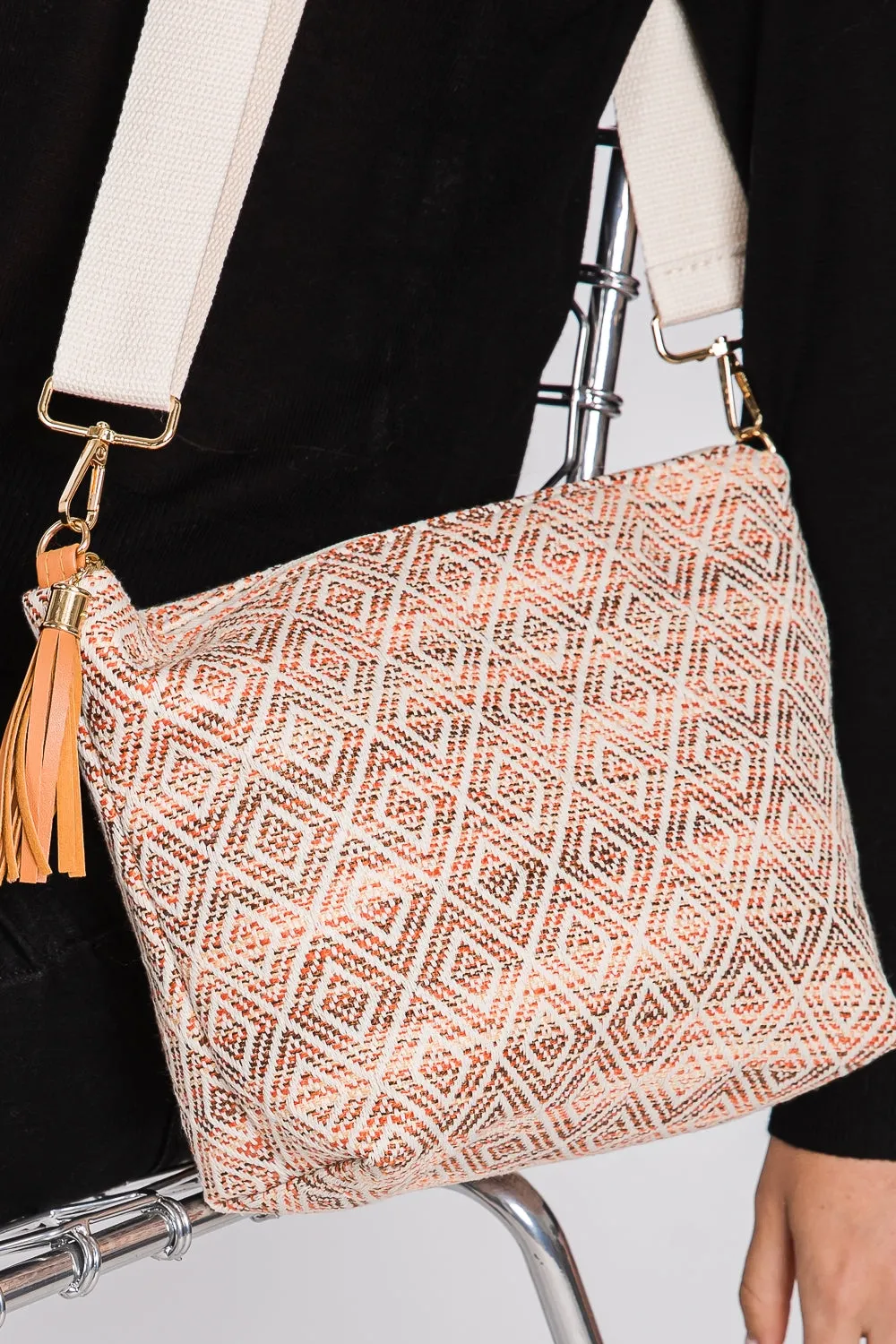 Aztec Pattern Tassel Crossbody Bag Brown - Pack of 6