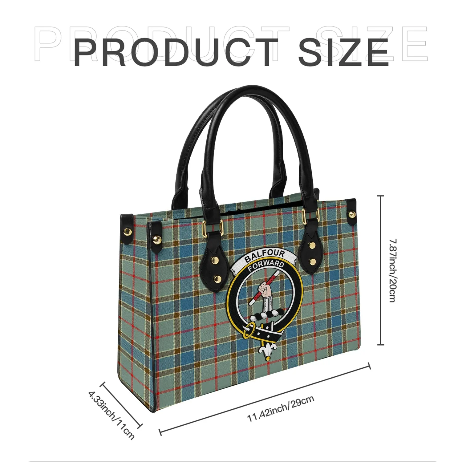 Balfour Blue Tartan Leather Bag with Family Crest