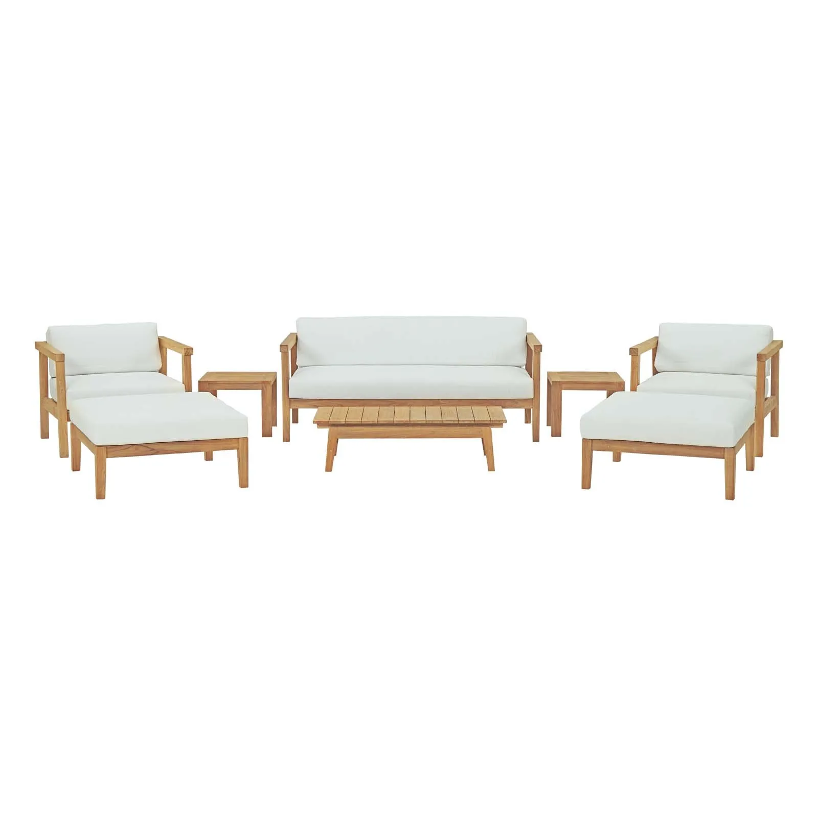 Bayport 8 Piece Outdoor Patio Teak Set Natural White EEI-3110-NAT-WHI-SET