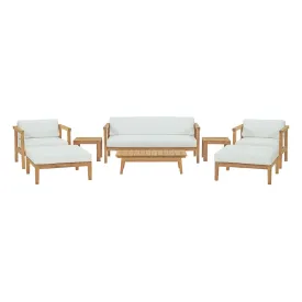 Bayport 8 Piece Outdoor Patio Teak Set Natural White EEI-3110-NAT-WHI-SET