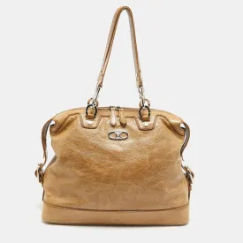 Beige Crinkled Patent Leather Macadam Logo Bag