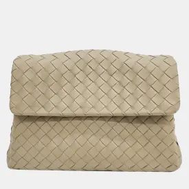 Beige Nappa Intrecciato Clutch Bag