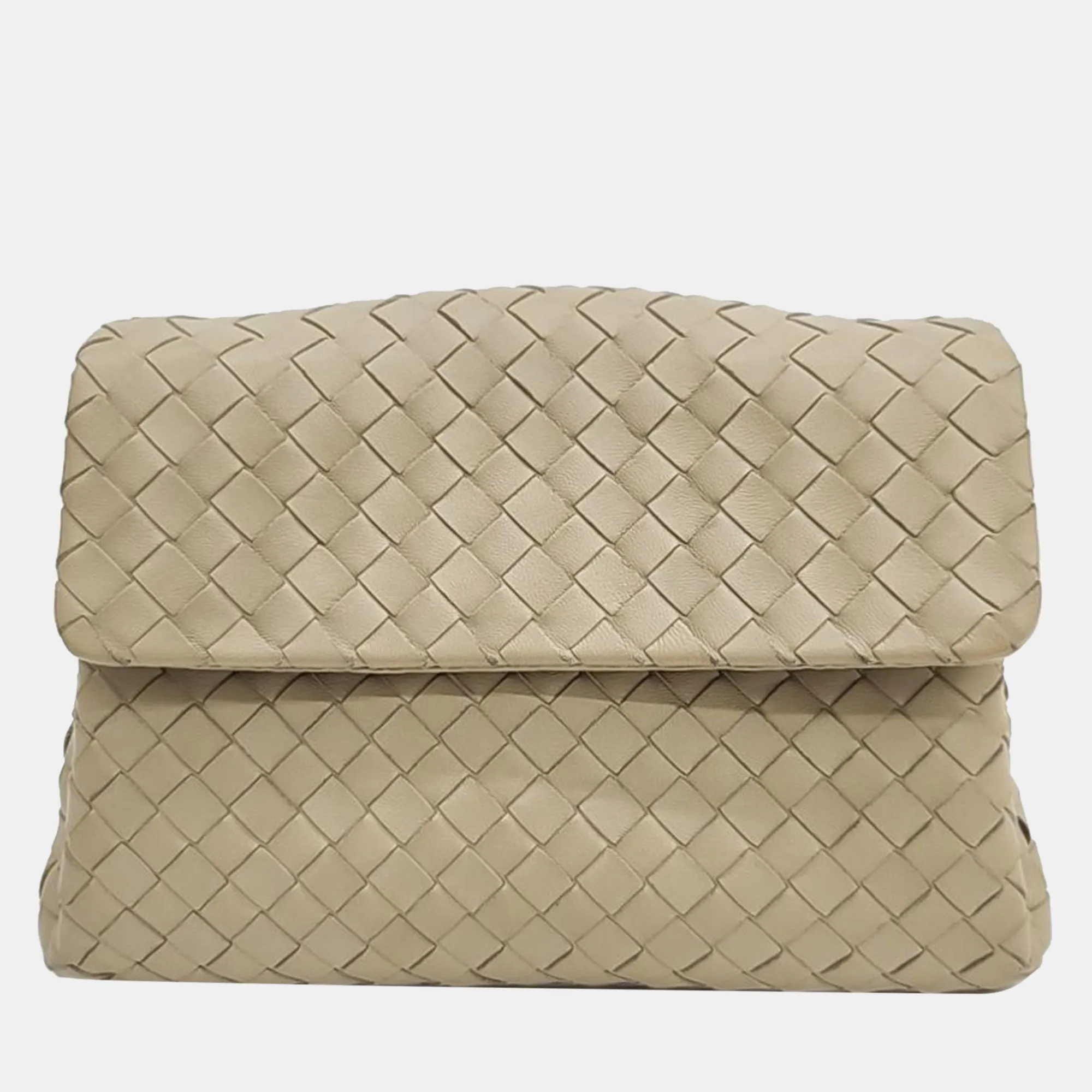 Beige Nappa Intrecciato Clutch Bag