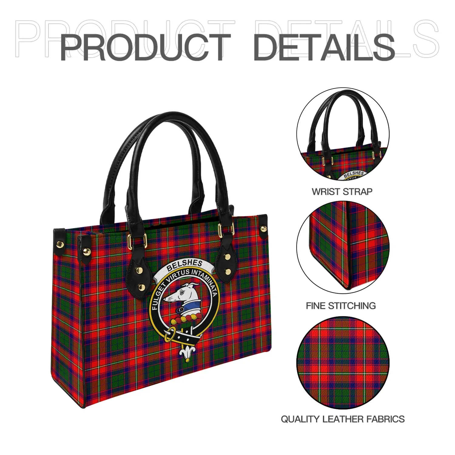 Belshes Tartan Leather Bag with Family Crest