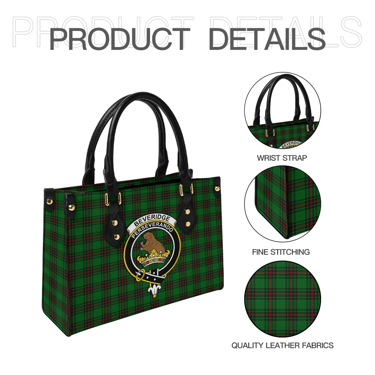 Beveridge Tartan Leather Bag with Family Crest