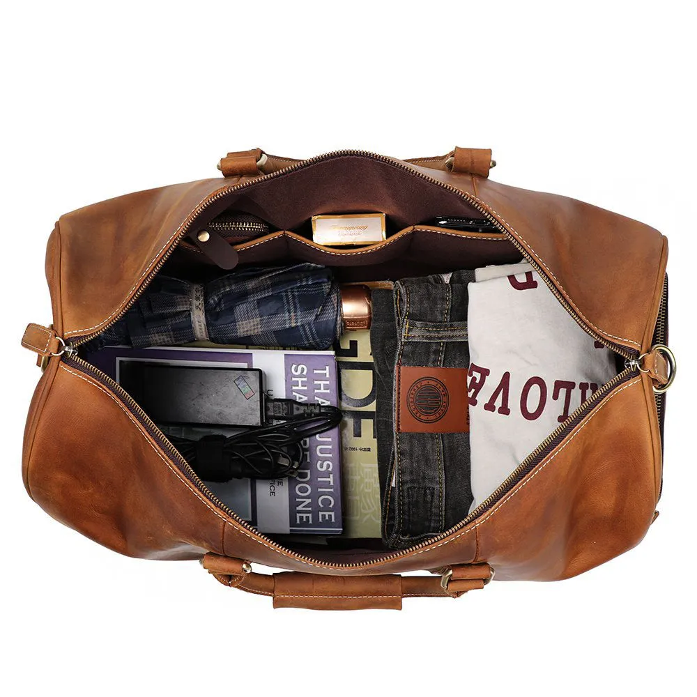 Birthday Gift Simple Vintage Leather Duffel Bag With Shoe Compartment Travel Bag