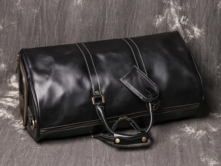 Birthday Gift Simple Vintage Leather Duffel Bag With Shoe Compartment Travel Bag