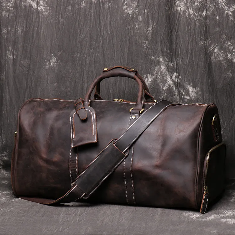 Birthday Gift Simple Vintage Leather Duffel Bag With Shoe Compartment Travel Bag