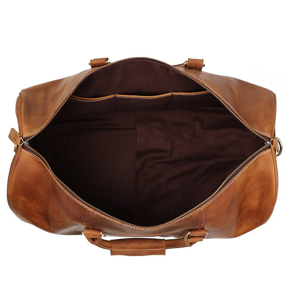 Birthday Gift Simple Vintage Leather Duffel Bag With Shoe Compartment Travel Bag