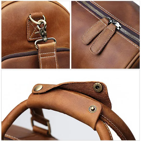 Birthday Gift Simple Vintage Leather Duffel Bag With Shoe Compartment Travel Bag