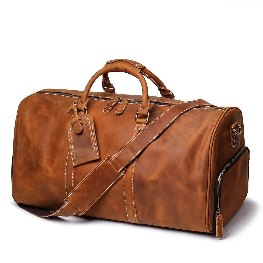 Birthday Gift Simple Vintage Leather Duffel Bag With Shoe Compartment Travel Bag