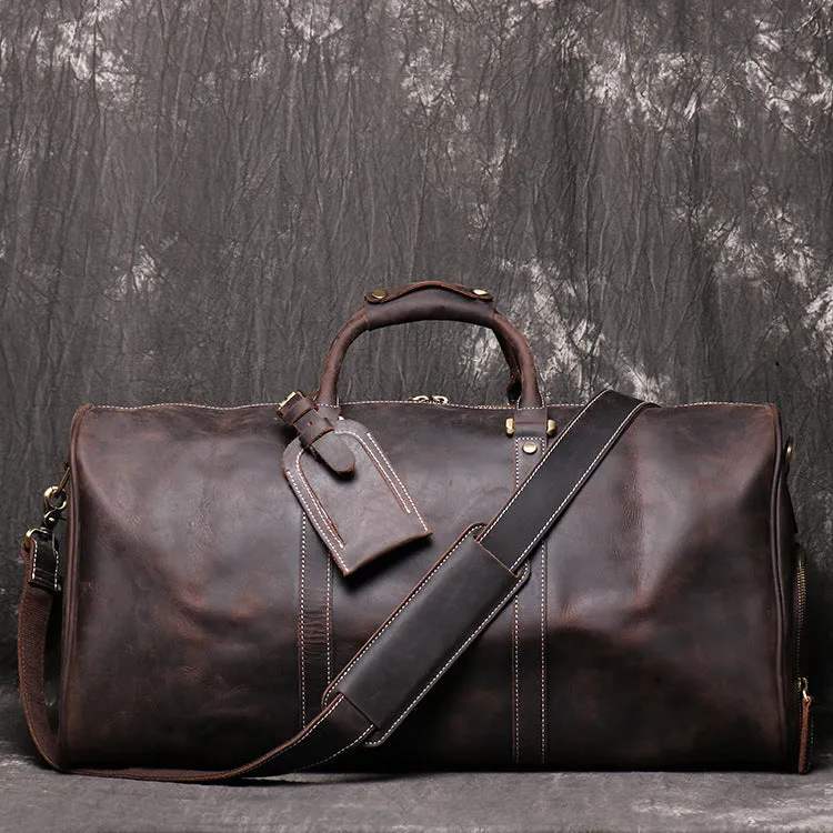 Birthday Gift Simple Vintage Leather Duffel Bag With Shoe Compartment Travel Bag