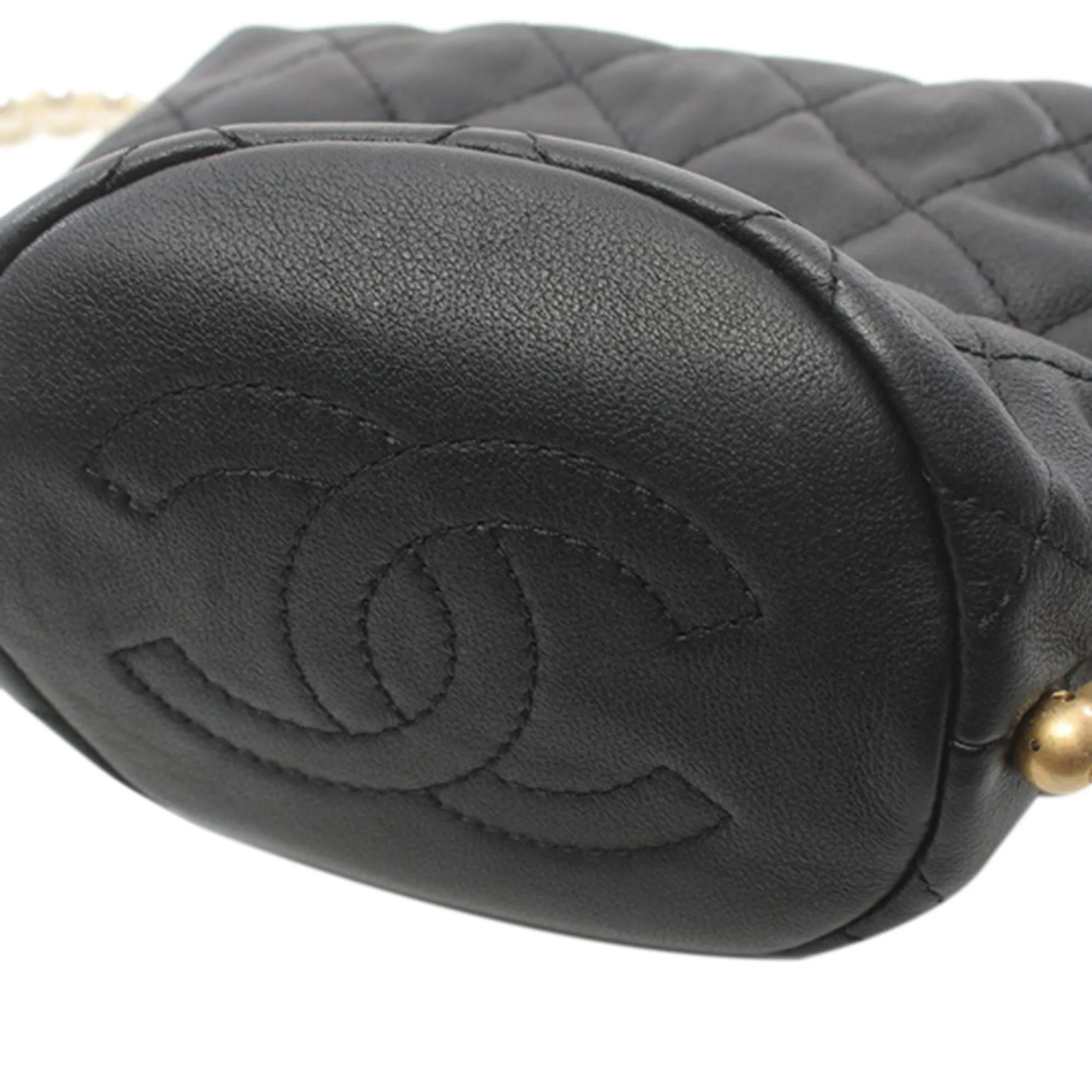 Black Chanel Mini Calfskin About Pearls Drawstring Bucket Bag