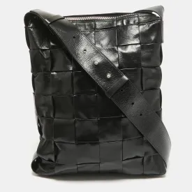 Black Intreccio Leather Cassette Messenger Bag