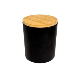 BLACK JAR WITH WOODEN COVER