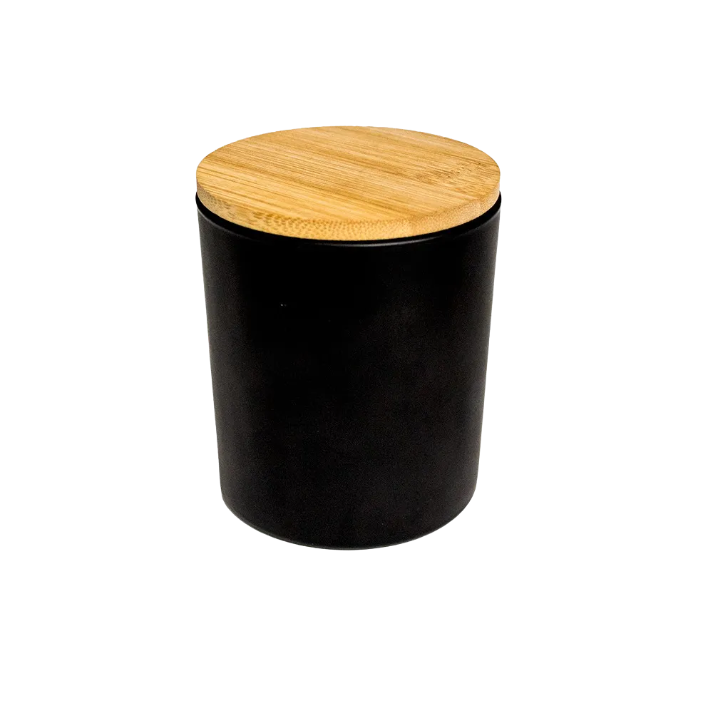 BLACK JAR WITH WOODEN COVER