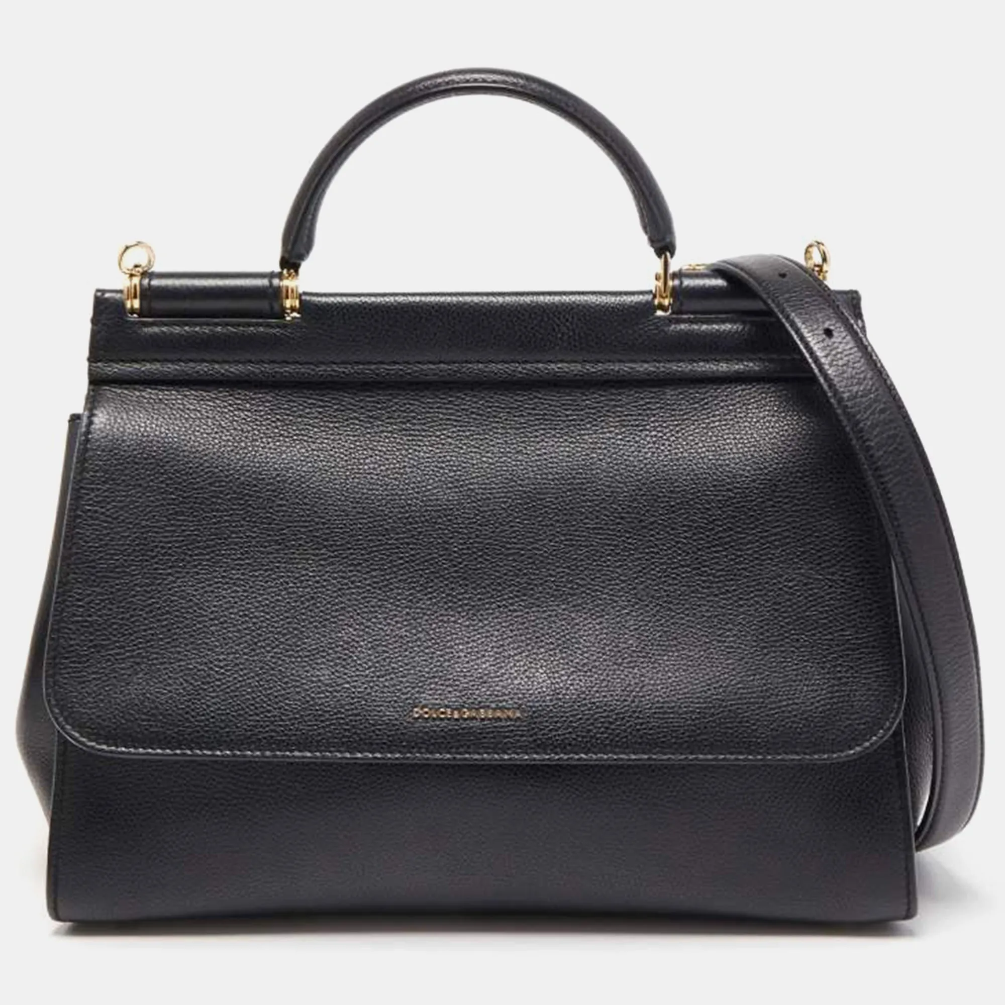 Black  Leather  Top Handle Bag
