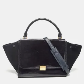 Black Patent Leather and Suede Medium Trapeze Top Handle Bag