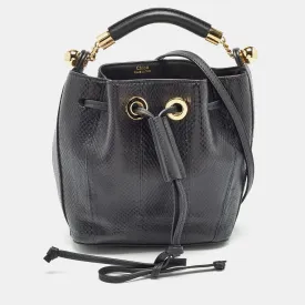 Black Snakeskin and Leather Gala Bucket Bag
