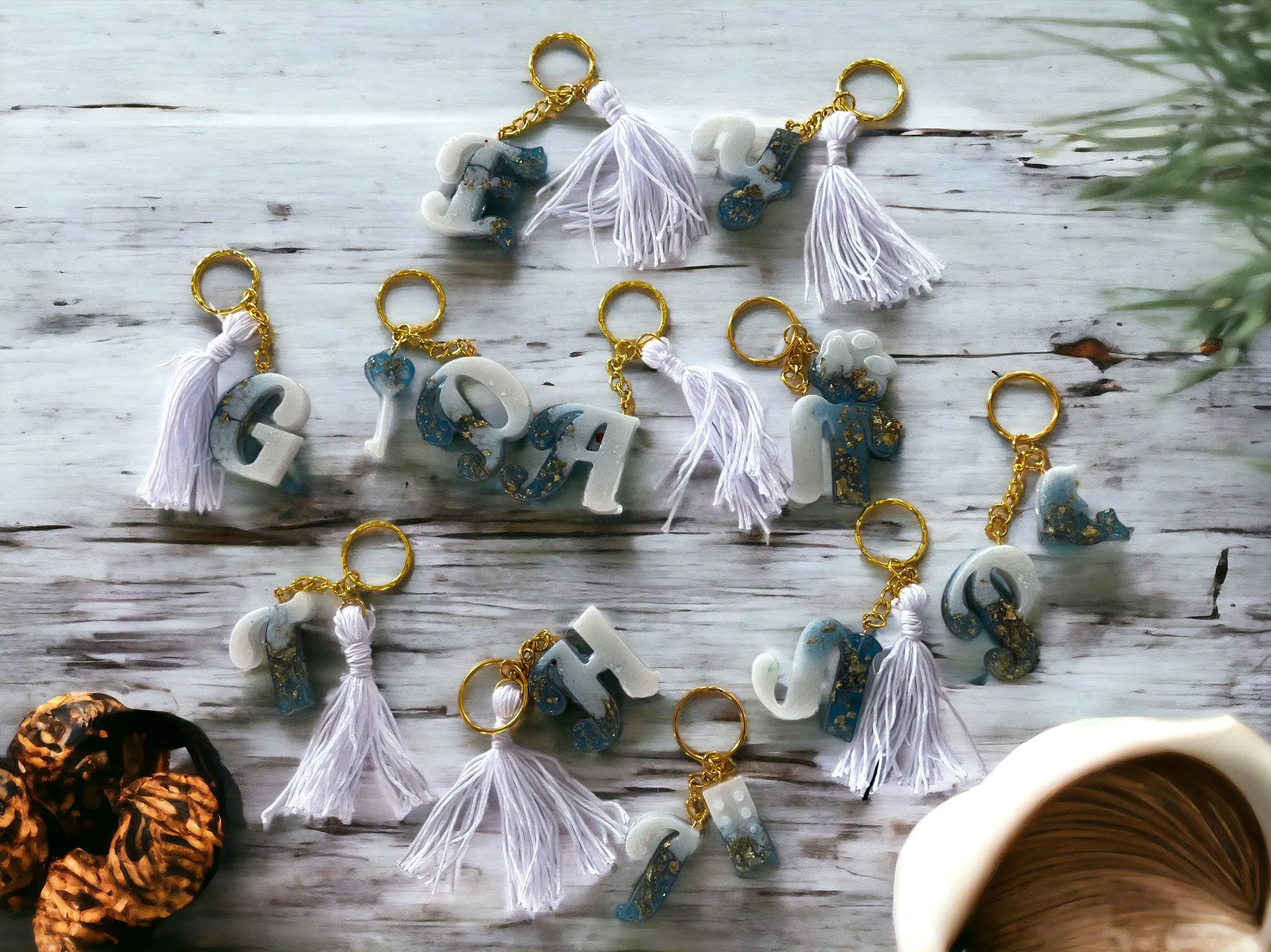 Blue & White Letter Keychains | Alphabet Keychains | Resin Craft
