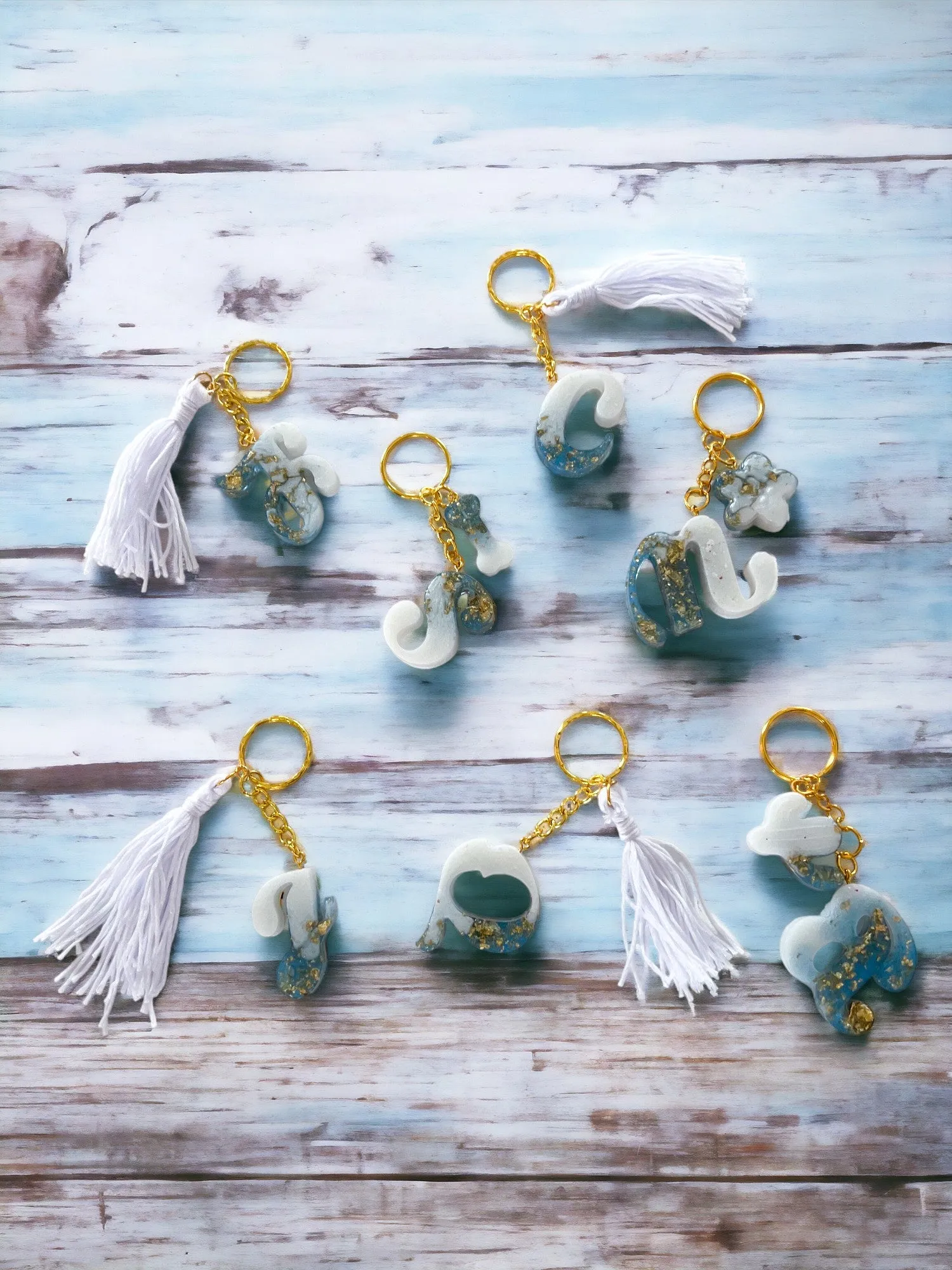 Blue & White Letter Keychains | Alphabet Keychains | Resin Craft