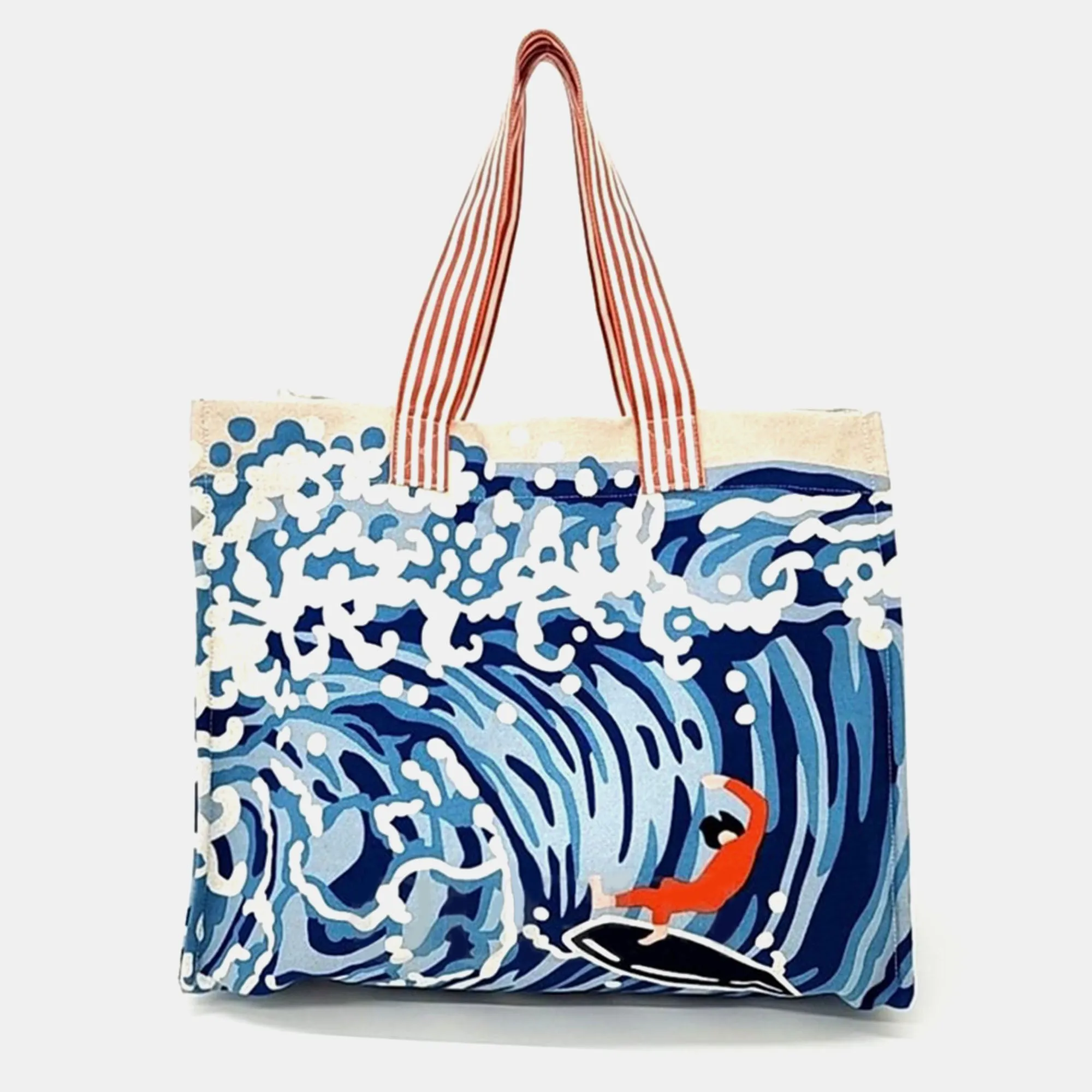 Blue Canvas Wave Tote Bag