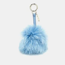 Blue Fur and Leather Pom Pom Bag Charm