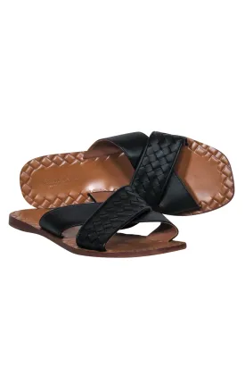 Bottega Veneta - Black & Tan Woven Leather Crisscross Slide Sandals Sz 8