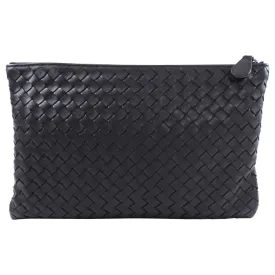 Bottega Veneta Black Intrecciato Leather Small Pouch Clutch