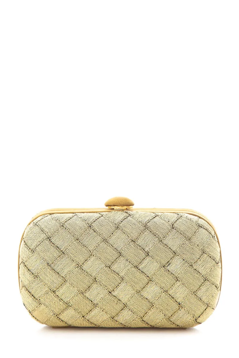 Bottega Veneta Brass Intrecciato Satin Clutch