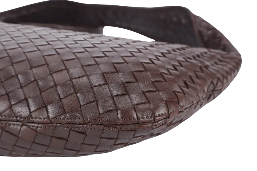 BOTTEGA VENETA INTRECCIATO SHOULDER BAG BROWN LEATHER SILVER HARDWARE NO DUST COVER