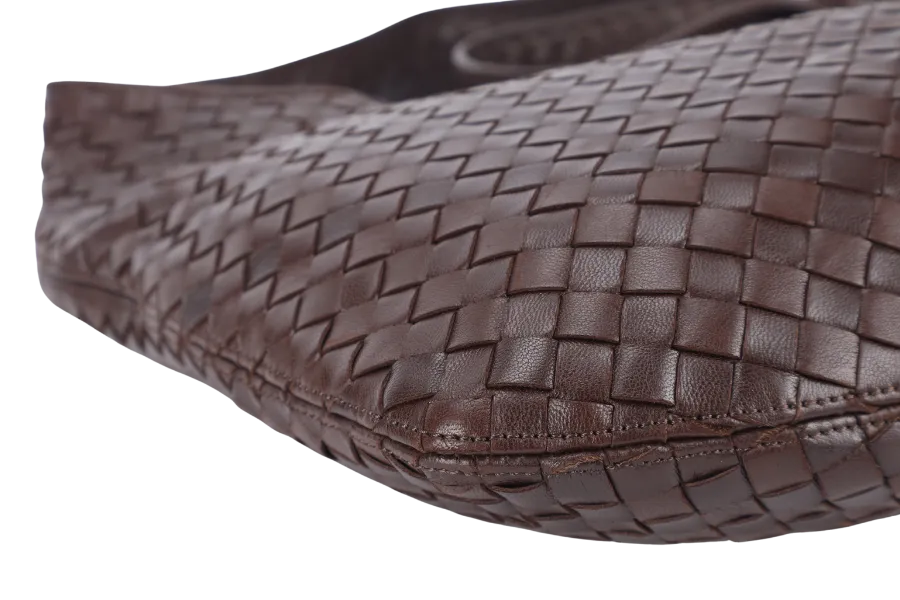 BOTTEGA VENETA INTRECCIATO SHOULDER BAG BROWN LEATHER SILVER HARDWARE NO DUST COVER