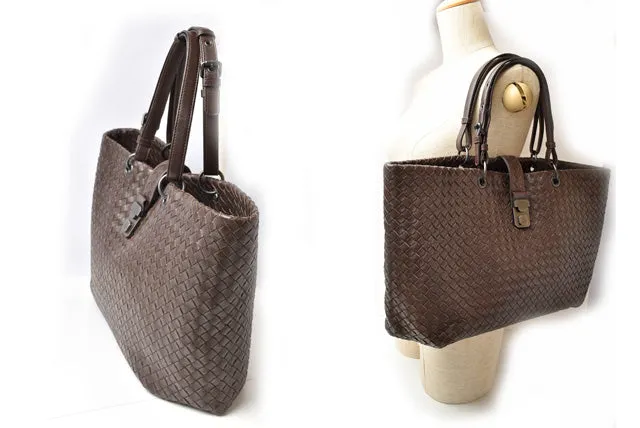 Bottega Veneta Leather Tote Bag Dark Brown