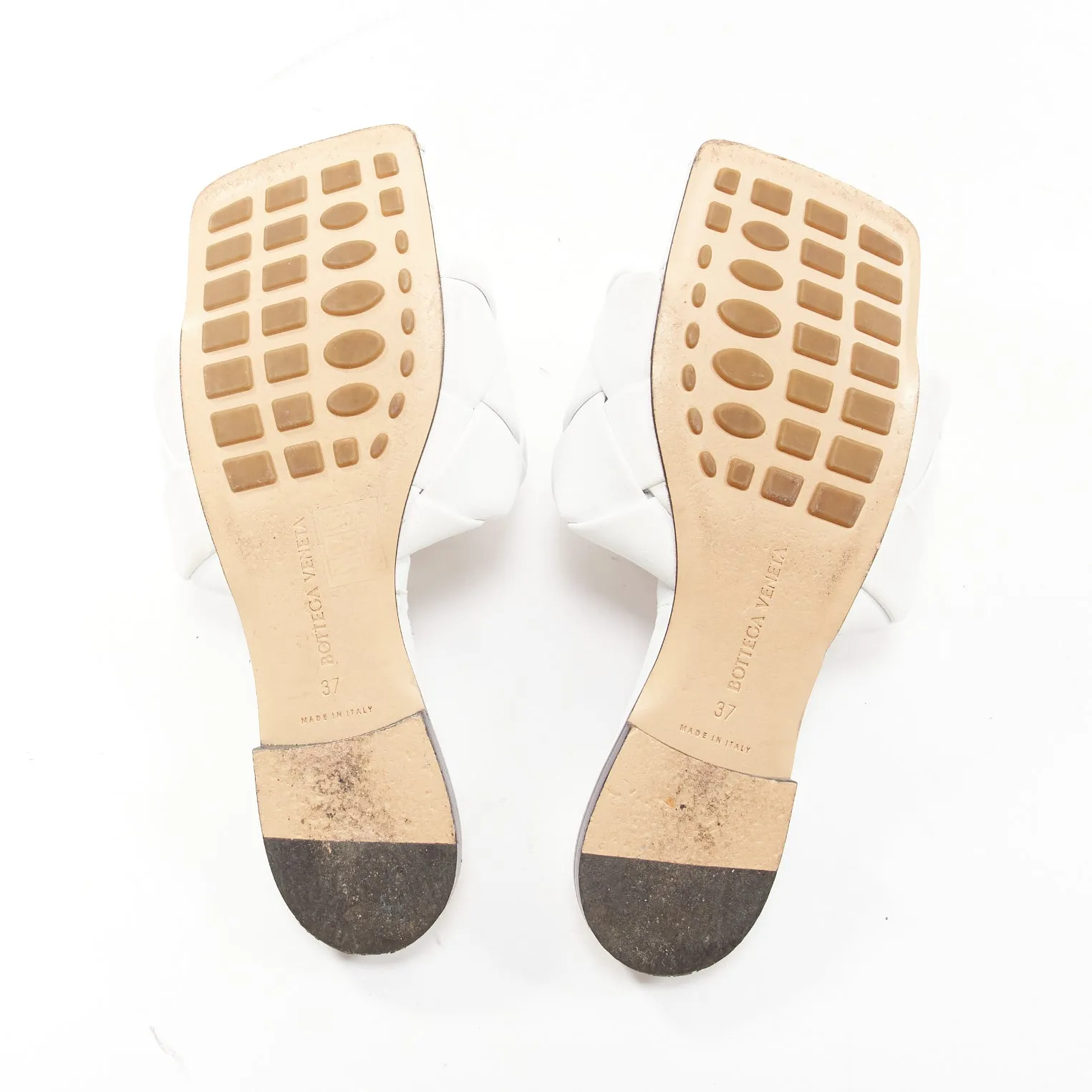 BOTTEGA VENETA Lido white intrecciato woven leather square toe slippers EU37