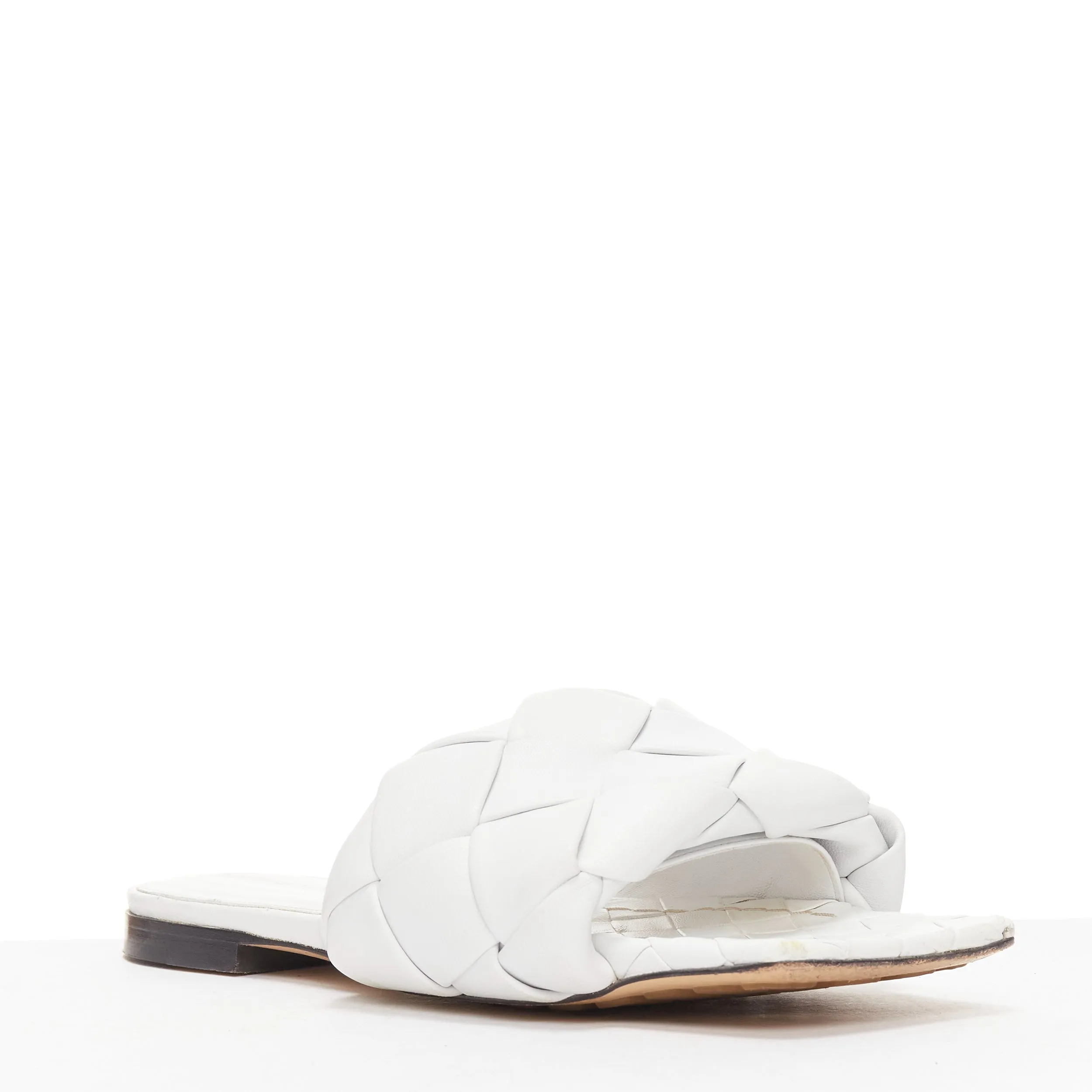 BOTTEGA VENETA Lido white intrecciato woven leather square toe slippers EU37