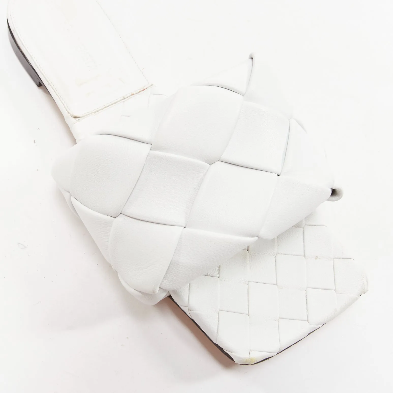 BOTTEGA VENETA Lido white intrecciato woven leather square toe slippers EU37