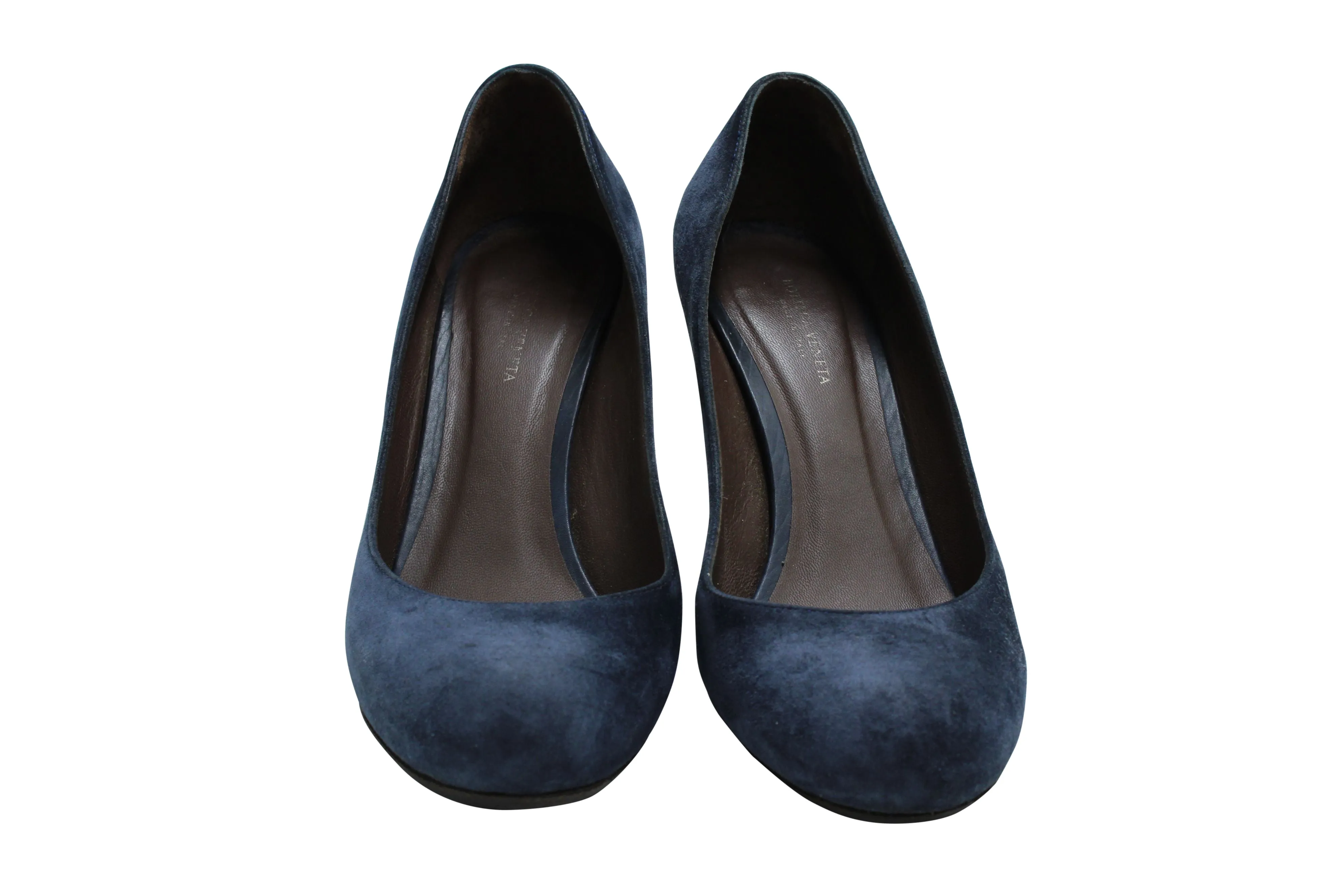 Bottega Veneta Round Toe Wedge in Navy Blue Suede