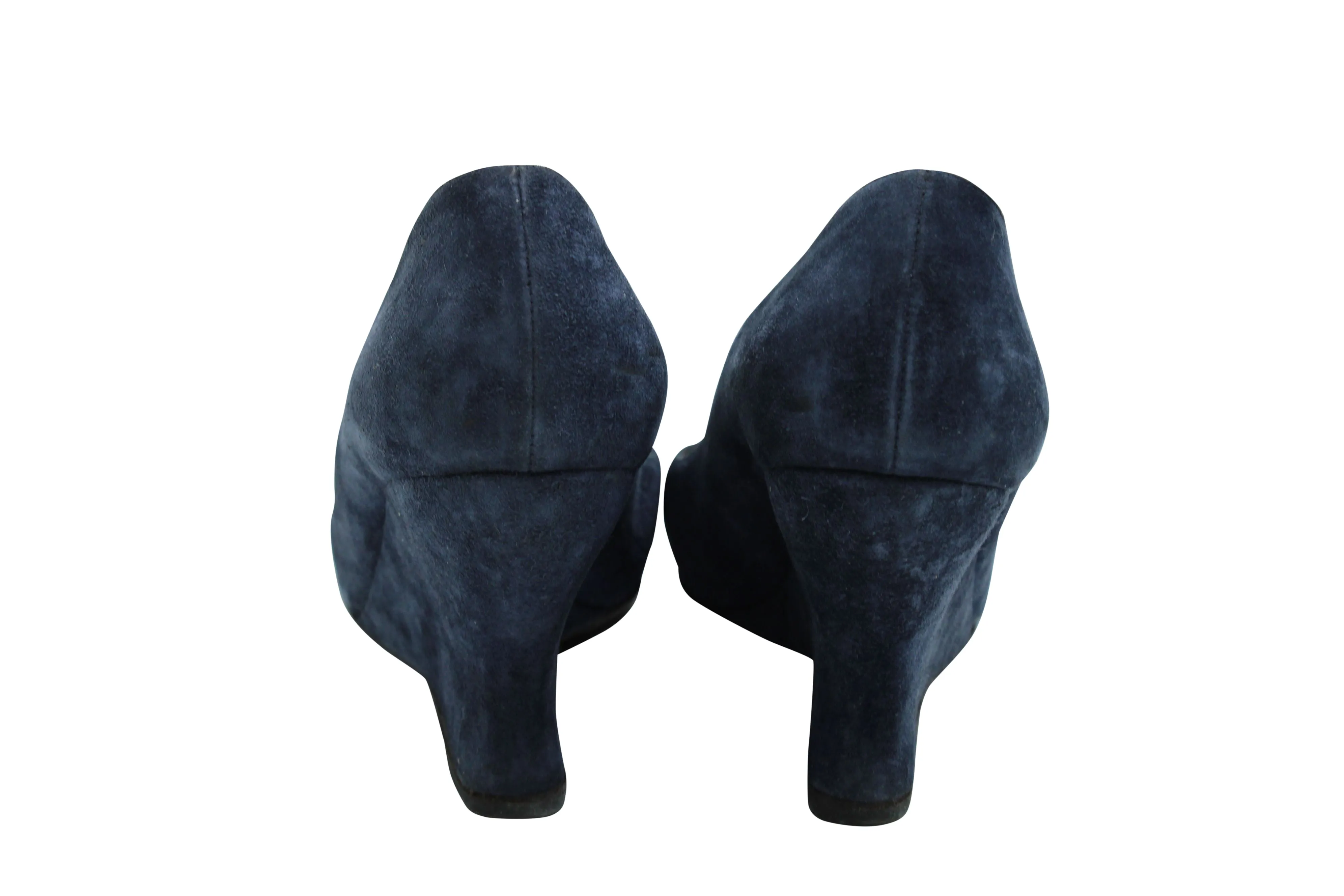 Bottega Veneta Round Toe Wedge in Navy Blue Suede
