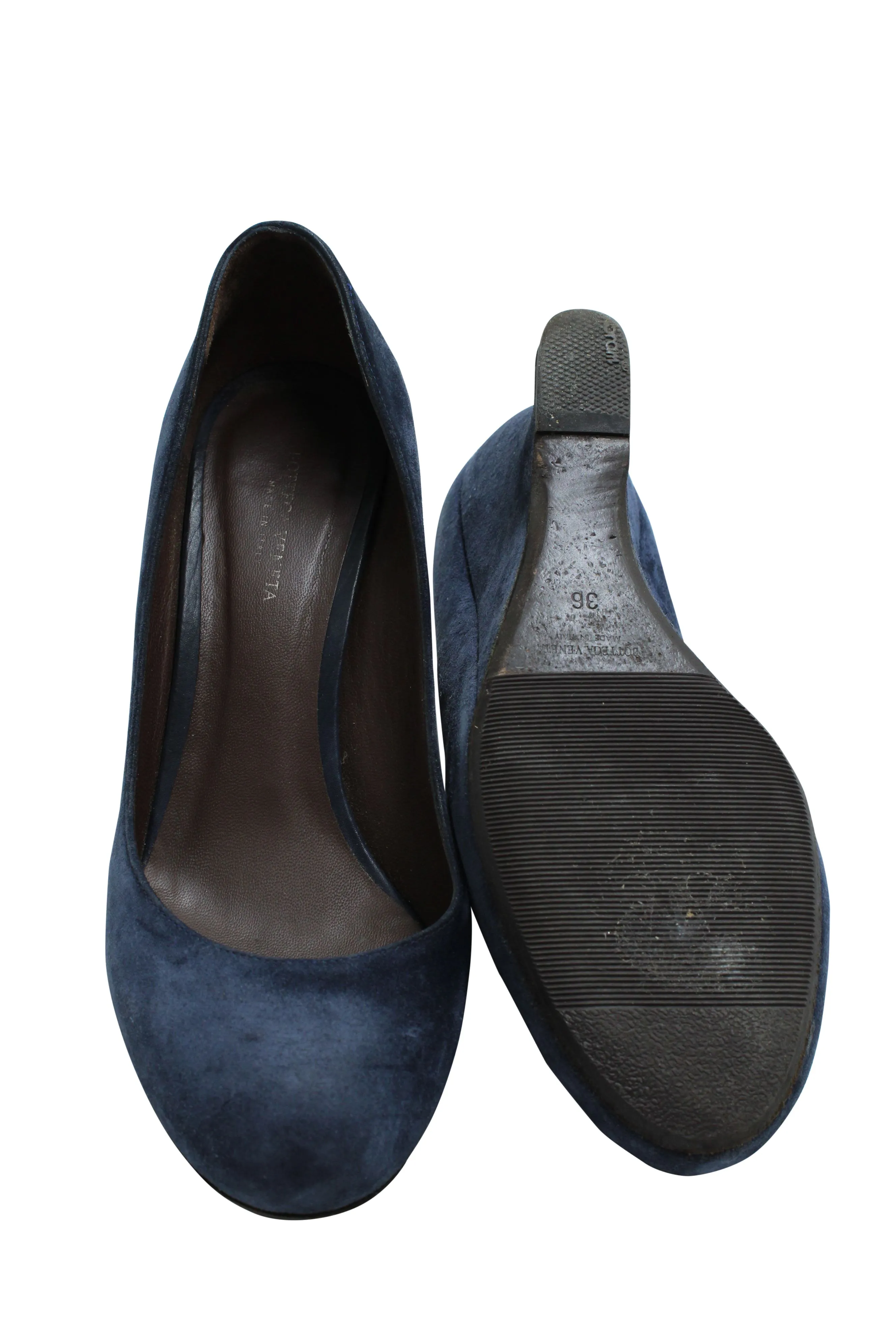Bottega Veneta Round Toe Wedge in Navy Blue Suede
