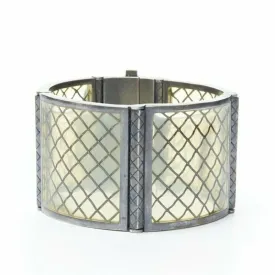 BOTTEGA VENETA sterling silver pale yellow intrecciato plexi cuff bracelet