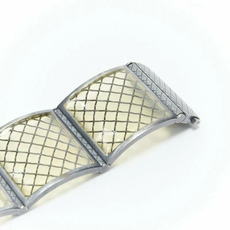 BOTTEGA VENETA sterling silver pale yellow intrecciato plexi cuff bracelet