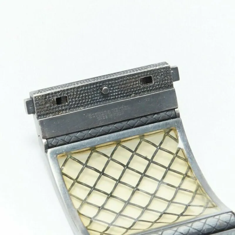 BOTTEGA VENETA sterling silver pale yellow intrecciato plexi cuff bracelet