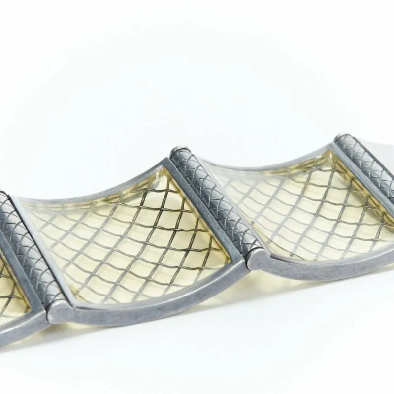 BOTTEGA VENETA sterling silver pale yellow intrecciato plexi cuff bracelet