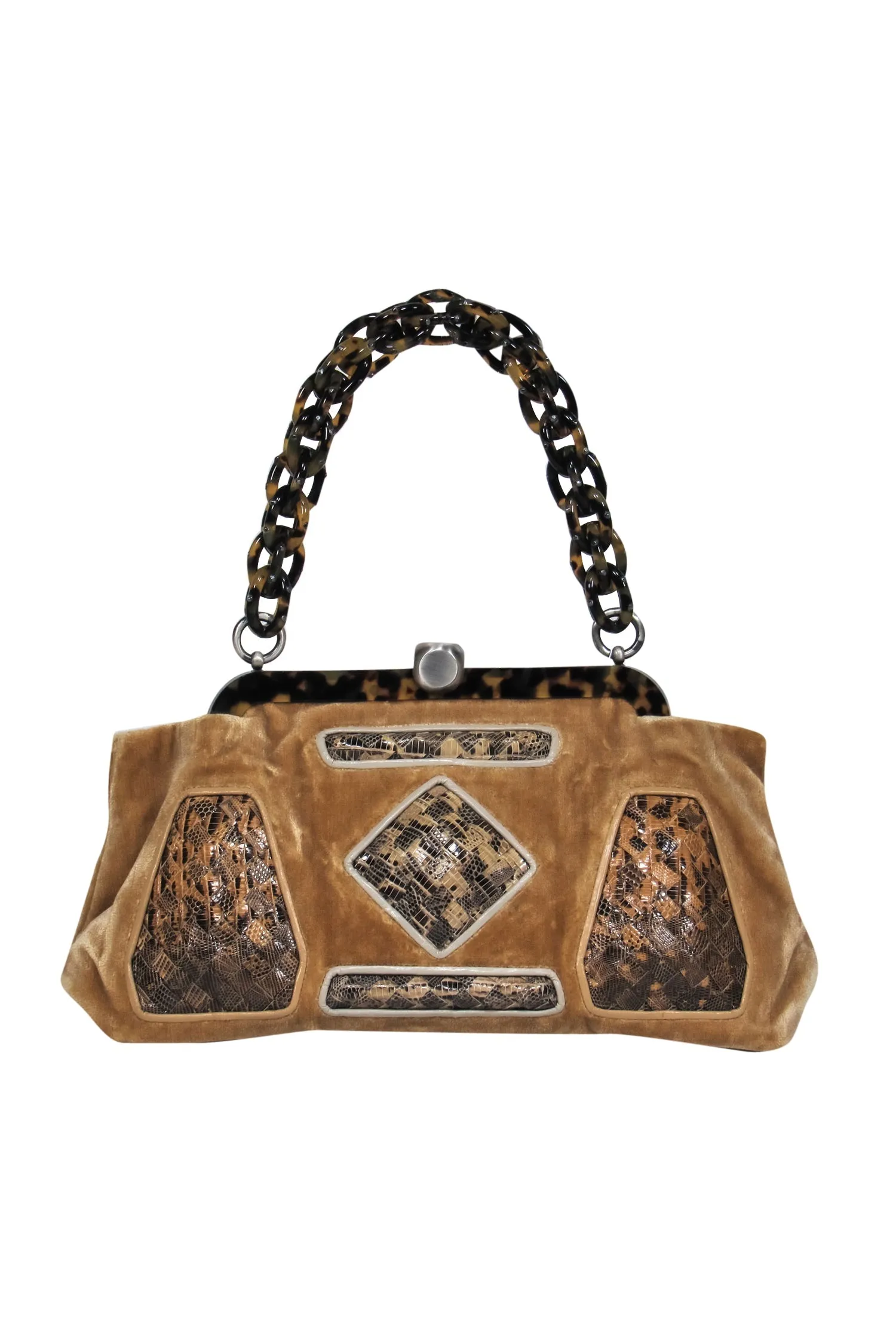 Bottega Veneta - Tan Velvet Baguette w/ Woven Snakeskin Print & Tortoise Shell Trim