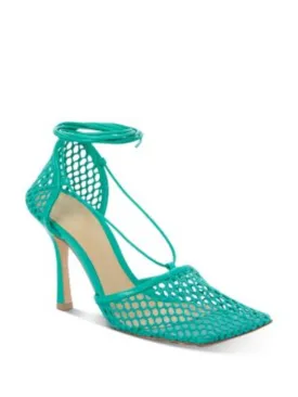 BOTTEGA VENETA Womens Green Ankle Wrap Tie Crochet Padded Mesh Square Toe Stiletto Lace-Up Heeled